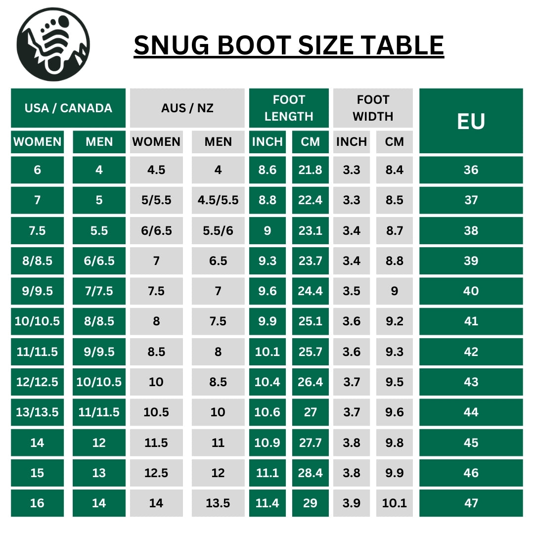 Snug Boot Size Guide